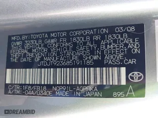 2008 Toyota Yaris with VIN JTDJT923685191185, listed as a IAAI auction lot 42092500 with 132,647 mi miles. Bid and sale history available at carsss.com. Image 9.