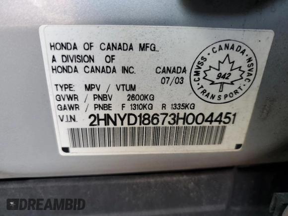 2003 Acura MDX Touring with VIN 2HNYD18673H004451, listed as a Copart auction lot 48610105 with 254,399 mi miles and Clean Title. Bid and sale history available at DreamBid. Image 13.