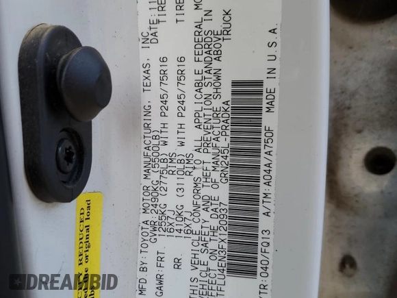 2015 Toyota Tacoma with VIN 5TFLU4EN3FX120937, listed as a Copart auction lot 53720875 with 116,427 mi miles and Salvage Title. Bid and sale history available at DreamBid. Image 12.