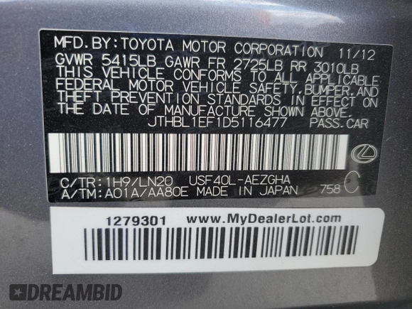 2013 Lexus LS 460 z VIN JTHBL1EF1D5116477, wystawiony jako Copart lot #50889915 z przebiegiem 148 646 mil mil oraz Szkoda całkowita • Salvage title. Historia ofert i sprzedaży dostępna na DreamBid. Obrazek 13.