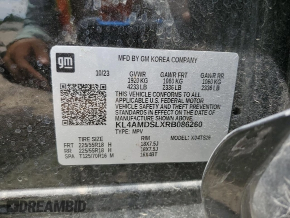 2024 Buick Encore GX Sport Touring with VIN KL4AMDSLXRB086260, listed as a Copart auction lot 63347705 with 58,186 mi miles and Salvage title. Bid and sale history available at DreamBid. Image 12.