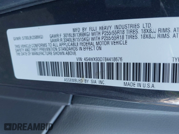 2008 Subaru Tribeca Limited z VIN 4S4WX93D784418676, wystawiony jako IAAI lot #41425784 z przebiegiem 152 273 mil mil oraz . Historia ofert i sprzedaży dostępna na DreamBid. Obrazek 9.