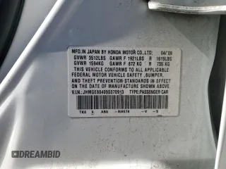 2009 Honda Fit Sport with VIN JHMGE88409S070913, listed as a Copart auction lot 58187375 with 220,913 mi miles and Salvage title. Bid and sale history available at DreamBid. Image 12.