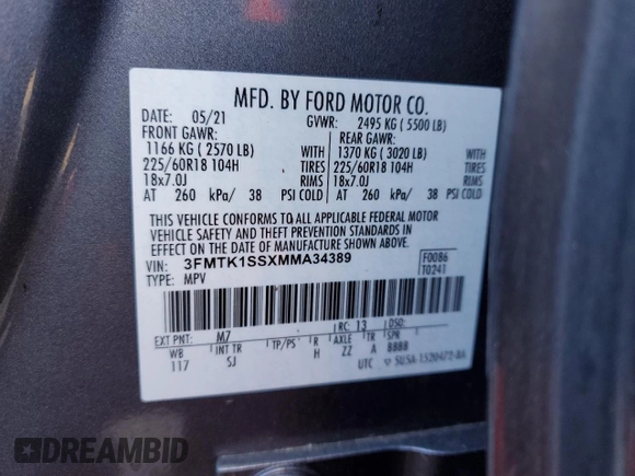 2021 Ford Mustang Mach-E Select с VIN 3FMTK1SSXMMA34389, выставлен на аукционе Copart как лот 48284035 с пробегом 60 667 миль миль и Списание • Salvage title. История ставок и продаж доступна на DreamBid. Изображение 14.
