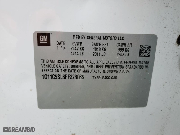 2015 Chevrolet Malibu LT with VIN 1G11C5SL6FF228065, listed as a Copart auction lot 50565675 with 127,422 mi miles and Salvage Title. Bid and sale history available at carsss.com. Image 13.