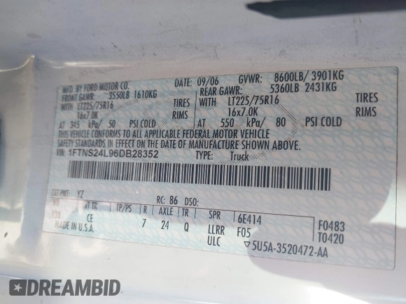 2006 Ford Econoline Cargo with VIN 1FTNS24L96DB28352, listed as a IAAI auction lot 41863029 with 473,026 mi miles and . Bid and sale history available at DreamBid. Image 9.