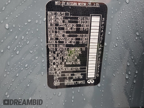 2024 Infiniti QX50 Sport with VIN 3PCAJ5FA0RF102170, listed as a Copart auction lot 58338065 with 10,871 mi miles and Salvage title. Bid and sale history available at DreamBid. Image 13.
