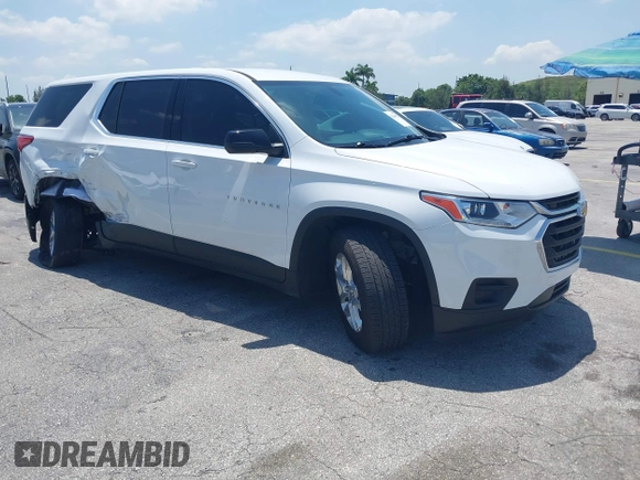 2021 Chevrolet Traverse LS with VIN 1GNERFKWXMJ201136, listed as a IAAI auction lot 42254422 with 50,663 mi miles and . Bid and sale history available at DreamBid. Image 1.