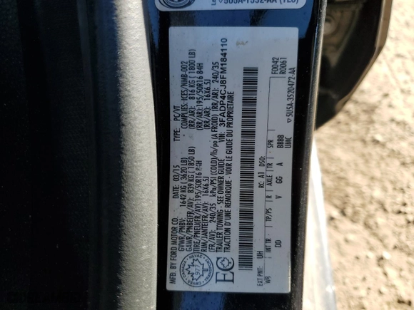 2015 Ford Fiesta Titanium with VIN 3FADP4CJ8FM184110, listed as a Copart auction lot 87863285 with 133,268 mi miles and Salvage Title. Bid and sale history available at carsss.com. Image 12.