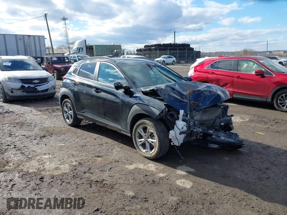 2023 Hyundai Kona SEL with VIN KM8K6CAB8PU041614, listed as a IAAI auction lot 41493717 with 1 mi miles. Bid and sale history available at carsss.com. Image 1.