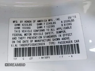 2016 Honda Accord LX with VIN 1HGCR2F30GA028628, listed as a IAAI auction lot 41795272 with 116,038 mi miles and . Bid and sale history available at DreamBid. Image 9.