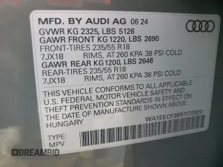 2024 Audi Q3 S line Premium Plus z VIN WA1EECF36R1172920, wystawiony jako Copart lot #87403704 z przebiegiem 2564 mil mil oraz Nie do naprawy. Historia ofert i sprzedaży dostępna na DreamBid. Obrazek 14.