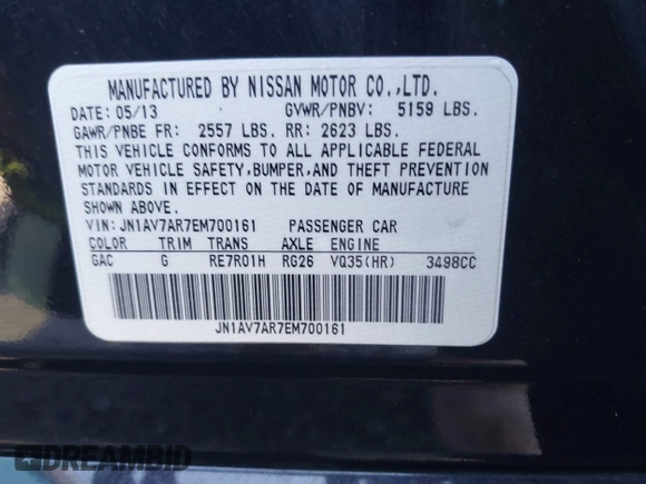 2014 Infiniti Q50 Premium with VIN JN1AV7AR7EM700161, listed as a IAAI auction lot 41973223 with 218,288 mi miles and . Bid and sale history available at carsss.com. Image 9.