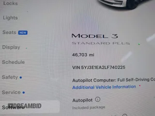 2020 Tesla Model 3 Standard Range Plus with VIN 5YJ3E1EA2LF740225, listed as a IAAI auction lot 41781554 with 46,703 mi miles. Bid and sale history available at carsss.com. Image 14.