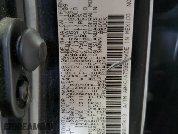 2010 Toyota Tacoma PreRunner with VIN 3TMJU4GN3AM097601, listed as a Copart auction lot 57703415 with 227,978 mi miles and Salvage title. Bid and sale history available at DreamBid. Image 12.