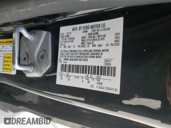 2019 Ford Transit Connect XL with VIN NM0LS6E29K1421522, listed as a Copart auction lot 76665924 with 62,373 mi miles and Non repairable. Bid and sale history available at DreamBid. Image 14.