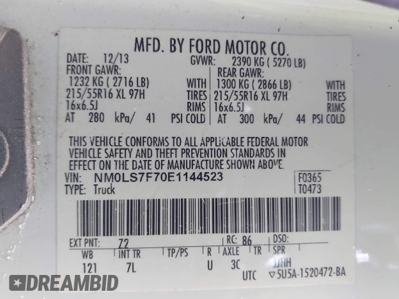 2014 Ford Transit Connect XLT с VIN NM0LS7F70E1144523, выставлен на аукционе IAAI как лот 42019588 с пробегом 215 822 миль миль и . История ставок и продаж доступна на DreamBid. Изображение 9.
