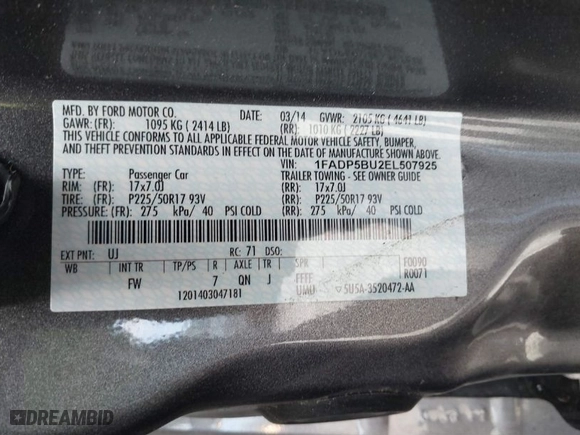 2014 Ford C-Max Hybrid SEL with VIN 1FADP5BU2EL507925, listed as a IAAI auction lot 41817702 with 137,490 mi miles. Bid and sale history available at carsss.com. Image 9.