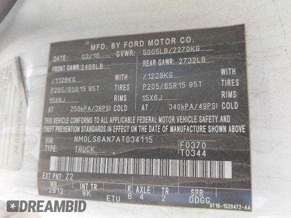 2010 Ford Transit Connect XL with VIN NM0LS6AN7AT034115, listed as a IAAI auction lot 42149673 with 205,976 mi miles and . Bid and sale history available at DreamBid. Image 9.