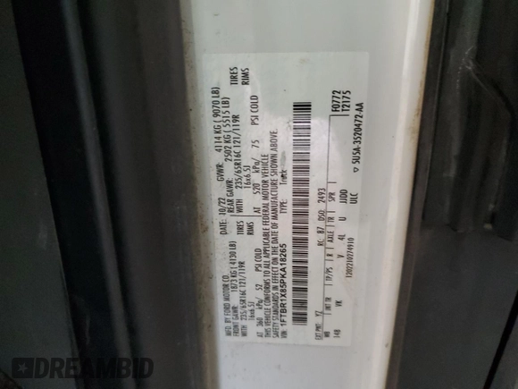 2023 Ford Transit Cargo with VIN 1FTBR1X85PKA18265, listed as a Copart auction lot 46714385 with 62,737 mi miles and Salvage Title. Bid and sale history available at DreamBid. Image 12.