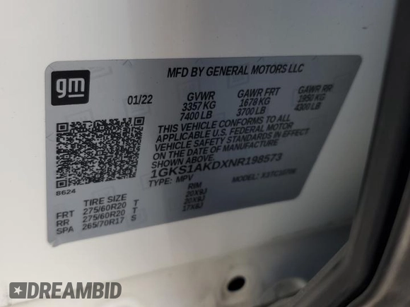 2022 GMC Yukon SLE with VIN 1GKS1AKDXNR198573, listed as a Copart auction lot 70461594 with 45,725 mi miles and Salvage Title. Bid and sale history available at carsss.com. Image 13.