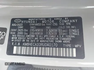 2024 Hyundai Kona Limited with VIN KM8HECA33RU040170, listed as a IAAI auction lot 42116620 with 6,810 mi miles and . Bid and sale history available at carsss.com. Image 9.