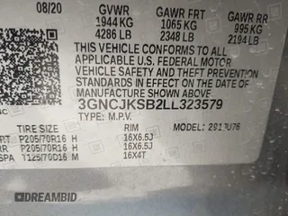 2020 Chevrolet Trax LS with VIN 3GNCJKSB2LL323579, listed as a IAAI auction lot 41791102 with 25,871 mi miles. Bid and sale history available at carsss.com. Image 9.