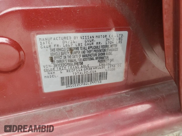 2016 Nissan Note SV with VIN 3N1CE2CP8GL399758, listed as a Copart auction lot 47896965 with 60,651 mi miles and Salvage Title. Bid and sale history available at DreamBid. Image 15.