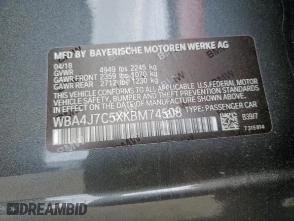 2019 BMW 4 Series 440i xDrive с VIN WBA4J7C5XKBM74508, выставлен на аукционе Copart как лот 61600815 с пробегом 58 324 миль миль и Чистый • Clean title. История ставок и продаж доступна на DreamBid. Изображение 12.