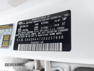 2013 Kia Optima EX with VIN 5XXGN4A72DG257698, listed as a IAAI auction lot 42056867 with 153,846 mi miles and . Bid and sale history available at DreamBid. Image 9.