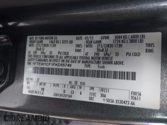 2015 Ford F-150 XL with VIN 1FTEW1CF1FKD55749, listed as a IAAI auction lot 41242324 with 164,415 mi miles. Bid and sale history available at carsss.com. Image 9.