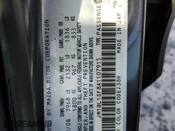2010 Mazda 3 i Touring with VIN JM1BL1SF8A1107915, listed as a Copart auction lot 54670675 with 196,990 mi miles and Salvage Title. Bid and sale history available at DreamBid. Image 12.