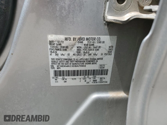 2013 Ford Edge Limited z VIN 2FMDK4KC3DBA75902, wystawiony jako Copart lot #58465245 z przebiegiem 219 934 mil mil oraz Szkoda całkowita • Salvage title. Historia ofert i sprzedaży dostępna na DreamBid. Obrazek 14.
