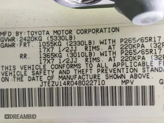2004 Toyota 4Runner SR5 with VIN JTEZU14R048022710, listed as a IAAI auction lot 41837515 with 281,714 mi miles. Bid and sale history available at carsss.com. Image 9.