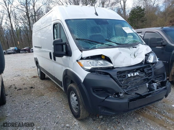 2023 Ram ProMaster Cargo Van with VIN 3C6LRVDG9PE594202, listed as a IAAI auction lot 41568510 with 5,396 mi miles. Bid and sale history available at carsss.com. Image 1.