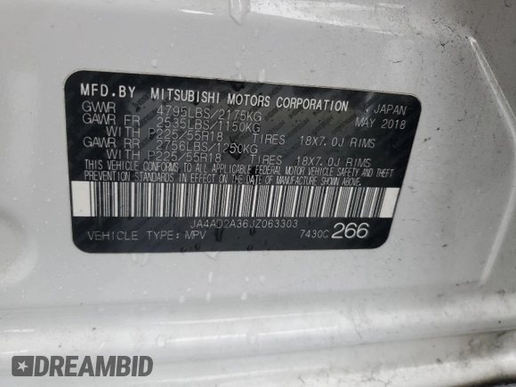 2018 Mitsubishi Outlander ES z VIN JA4AD2A36JZ063303, wystawiony jako Copart lot #58082995 z przebiegiem 132 479 mil mil oraz Czysty tytuł • Clean title. Historia ofert i sprzedaży dostępna na DreamBid. Obrazek 14.