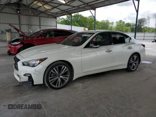 2023 Infiniti Q50 Sensory z VIN JN1EV7CP4PM510947, wystawiony jako Copart lot #54707345 z przebiegiem Nie podano mil oraz Szkoda całkowita • Salvage title. Historia ofert i sprzedaży dostępna na DreamBid. Obrazek 1.