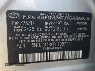 2014 Hyundai Sonata Limited with VIN 5NPEC4AB8EH905777, listed as a Copart auction lot 82103194 with Not Provided miles and Non Repairable. Bid and sale history available at DreamBid. Image 13.