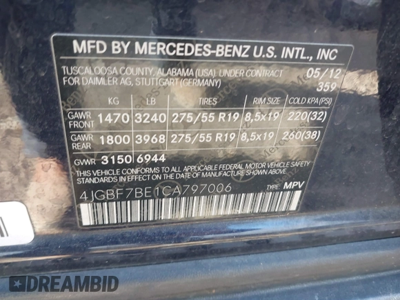 2012 Mercedes-Benz GL 450 z VIN 4JGBF7BE1CA797006, wystawiony jako IAAI lot #41781665 z przebiegiem 150 600 mil mil oraz . Historia ofert i sprzedaży dostępna na DreamBid. Obrazek 9.