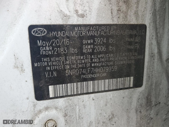 2017 Hyundai Elantra SE with VIN 5NPD74LF7HH079959, listed as a Copart auction lot 45161265 with 128,967 mi miles and Salvage Title. Bid and sale history available at carsss.com. Image 14.
