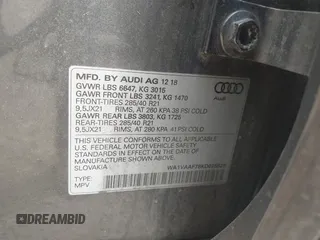 2019 Audi Q7 Prestige with VIN WA1VAAF78KD025828, listed as a IAAI auction lot 42409369 with 92,834 mi miles and . Bid and sale history available at DreamBid. Image 9.