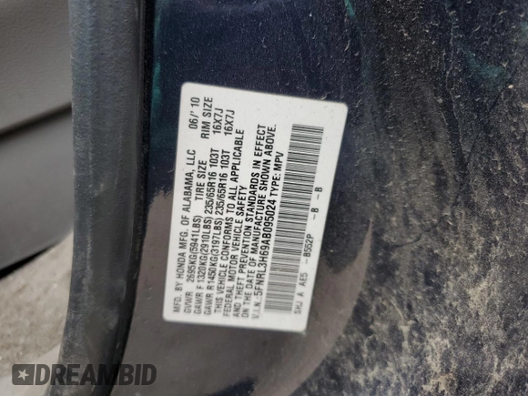 2010 Honda Odyssey EX-L с VIN 5FNRL3H69AB095024, выставлен на аукционе Copart как лот 60102325 с пробегом 235 979 миль миль и Чистый • Clean title. История ставок и продаж доступна на DreamBid. Изображение 14.