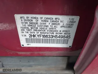 2003 Honda Pilot EX with VIN 2HKYF18633H549845, listed as a IAAI auction lot 41616215 with 1 mi miles. Bid and sale history available at carsss.com. Image 9.