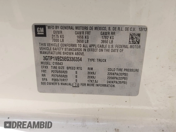 2014 GMC Sierra 1500 SLT with VIN 3GTP1VEC5EG336354, listed as a IAAI auction lot 42542326 with 169,067 mi miles and . Bid and sale history available at DreamBid. Image 9.