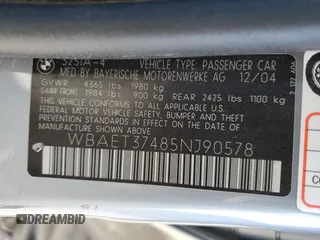 2005 BMW 3 Series 325i with VIN WBAET37485NJ90578, listed as a Copart auction lot 83905094 with 119,946 mi miles and Salvage Title. Bid and sale history available at carsss.com. Image 14.