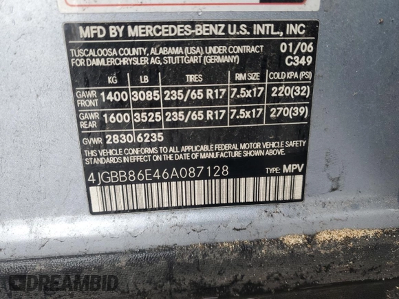 2006 Mercedes-Benz M 350 with VIN 4JGBB86E46A087128, listed as a Copart auction lot 47668055 with 97,098 mi miles and Salvage Title. Bid and sale history available at DreamBid. Image 13.