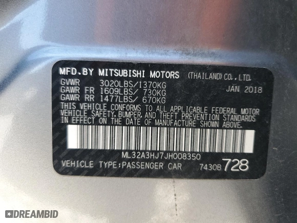 2018 Mitsubishi Mirage ES with VIN ML32A3HJ7JH008350, listed as a Copart auction lot 48441455 with 88,649 mi miles and Salvage Title. Bid and sale history available at carsss.com. Image 14.