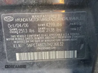 2007 Hyundai Sonata GLS with VIN 5NPET46C57H236632, listed as a Copart auction lot 43047295 with 475,610 mi miles and Salvage Title. Bid and sale history available at DreamBid. Image 12.