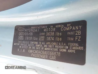 2010 Hyundai Accent GS with VIN KMHCM3AC6AU166878, listed as a IAAI auction lot 42426645 with 168,224 mi miles and . Bid and sale history available at DreamBid. Image 9.