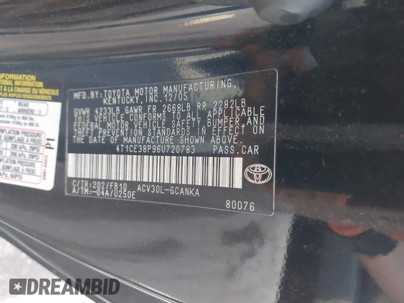 2006 Toyota Solara SE with VIN 4T1CE38P96U720783, listed as a IAAI auction lot 42396269 with Not provided miles and . Bid and sale history available at DreamBid. Image 9.
